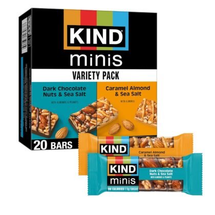 KIND Minis Snack Bars, Dark Chocolate Nuts & Sea Salt and Caramel Almond & Sea Salt, 3g Sugar, Gluten Free Bars, Variety Pack, 0.7 OZ, (20 Count)