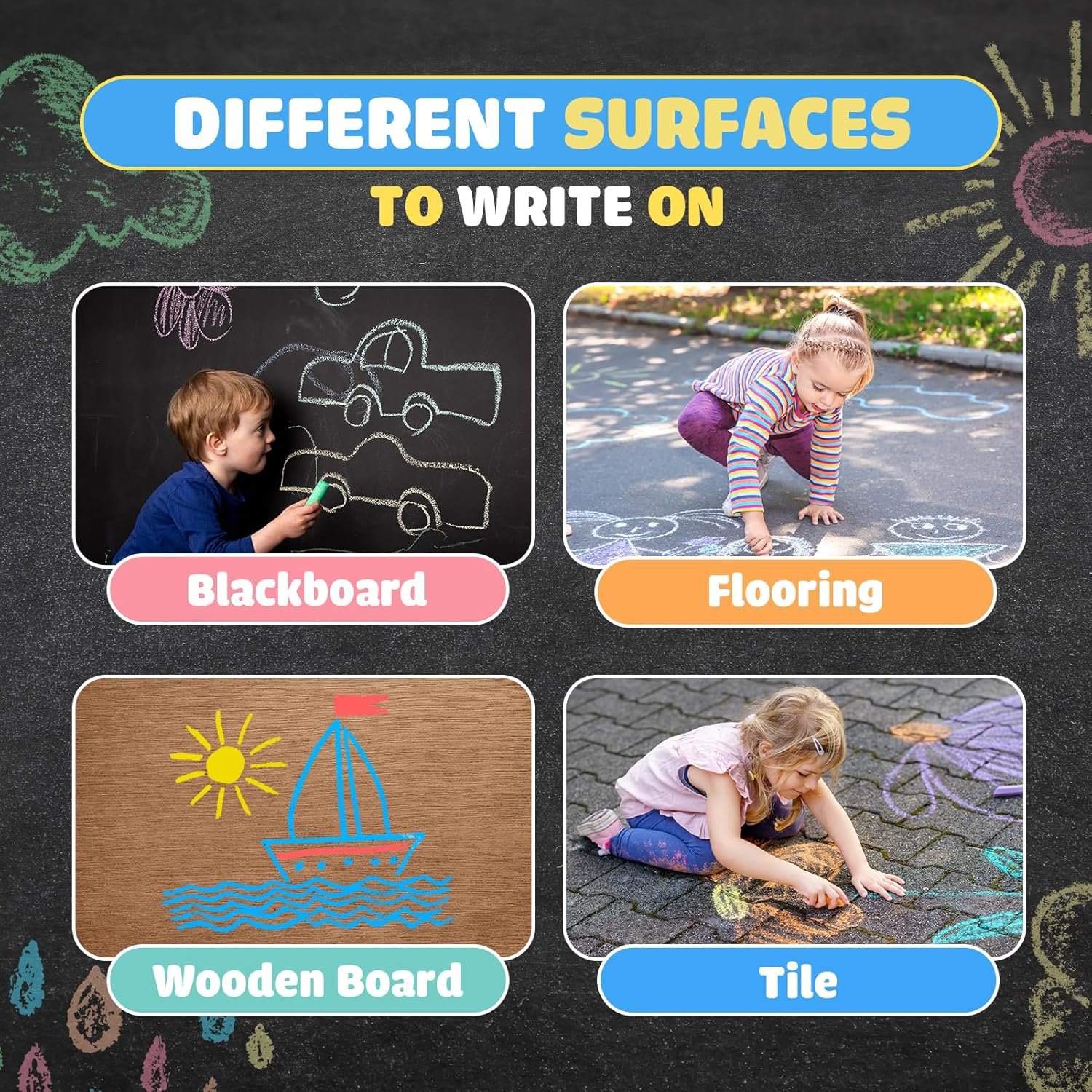 240PCS Washable Sidewalk Chalks Kids: 48 Packs in 5 Colors Sidewalk Chalk, Jumbo Chalk Set, Non-Toxic Dustless Colored Giant Box Chalkboard Chalk for Toddlers Outdoor Art, Classroom, Party Favors - Image 4