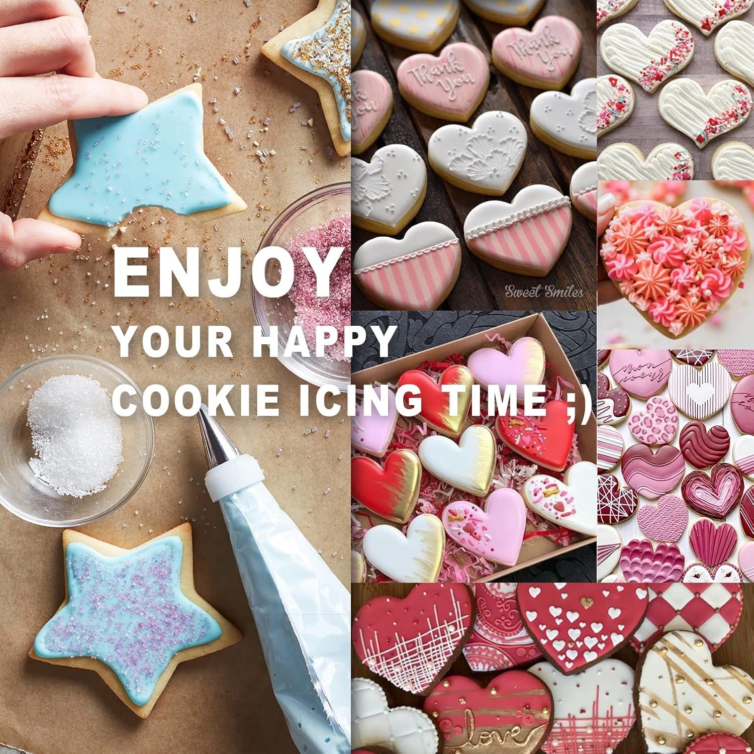 Cookie Decorating Supplies Kit 82Pcs With Storage Box, Sugar Cookies Turntable Set With 6 Piping Tips and Bags, Scribe Needle, Brush, Ideal Beginner Decorator Lover Kids Gift Valentine Halloween - Image 6