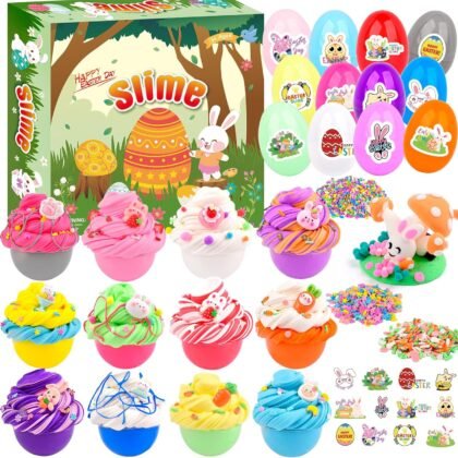 12-Pack Easter Egg Slime Kit – Stretchy, Scented, Colorful Slime for Kids – Perfect Easter Basket Stuffers, Egg Hunt Prizes, Party Favors, and Holiday Activities