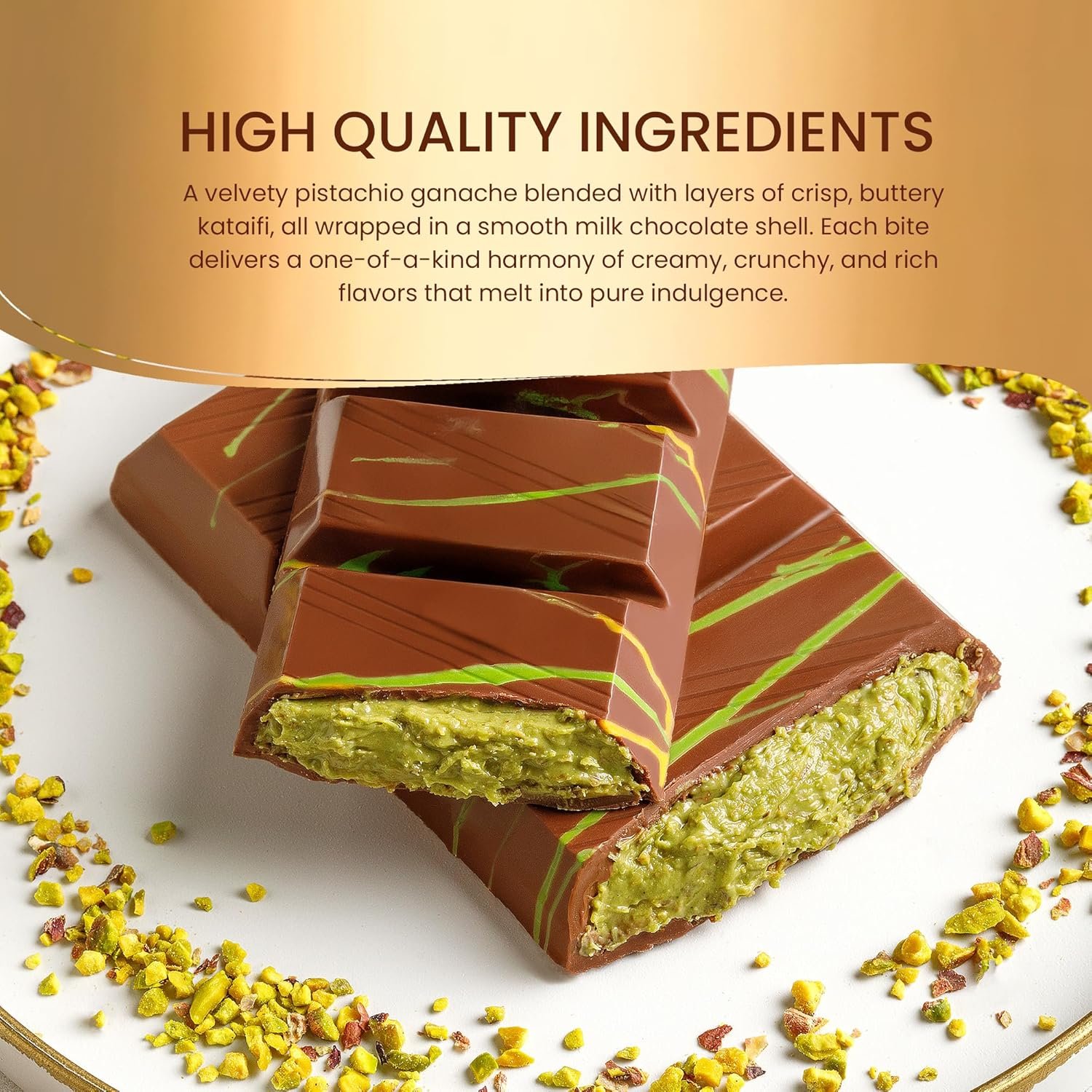 Beyoglu Dubaco Dubai Chocolate Bar Pistachio 7.05 Oz (Pack of 1), Luxury & Premium Dubai Milk Chocolate Bar Filled with Pistachio Butter & Shredded Knafeh Kadayif - Image 7
