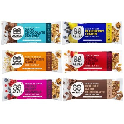 88 Acres Granola Bars Variety Pack, 6 Count, School Safe, Allergen Free Seed & Oat Snack Bar, Gluten & Nut Free, Vegan, Non-GMO & Kosher, Individually Wrapped