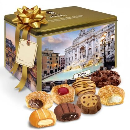 Matilde Vicenzi Roma Cookie Gift Tin - Italian Pastries & Cookies in Individually Wrapped Trays - Gourmet Gifts For Valentines, Easter, Birthday - Assorted Cookies in Italian Design Tin 32.5oz (920g)