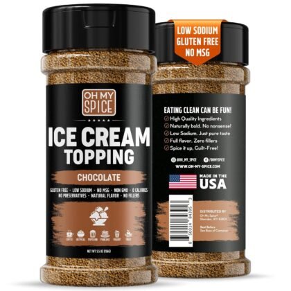 Ice Cream Topping Chocolate Powder Mix - Gluten Free & Low Sodium Cocoa Powder for Coffee Toppings. Sweet Cacao Topper Mix Seasoning Flavor for Oatmeal, Yogurt & Dessert. Chocolate for Coffee. 5.5oz