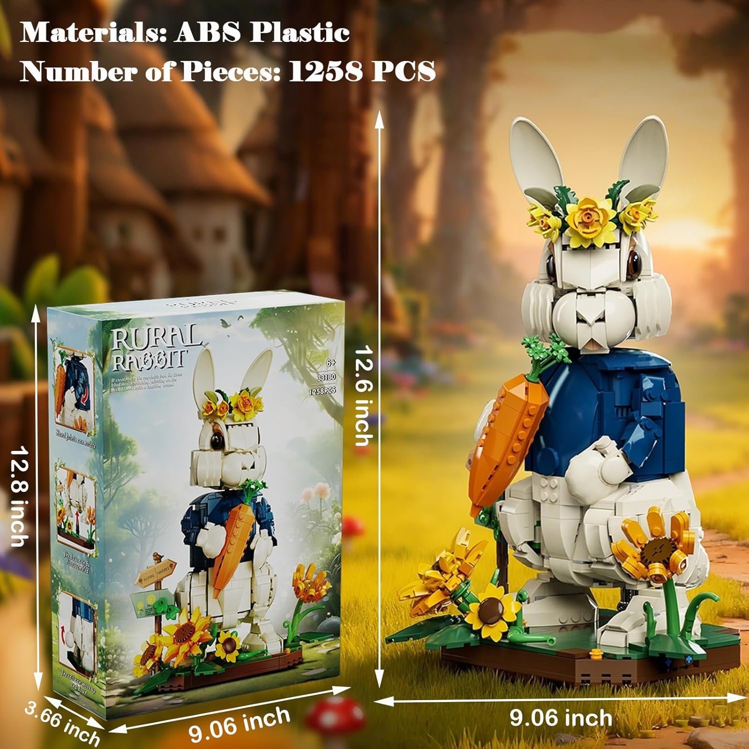 Easter Bunny Building Set with Carrot & Sunflower Base, 1258 PCS Bricks Blocks Rabbit Model Compatible with Lego Easter, Creative Easter Gift for Kids and Adults - Image 5