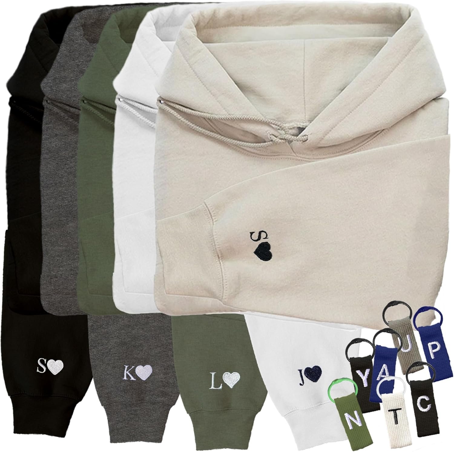 GODMERCH Custom Embroidered Initial Heart Hoodie Initial On Sleeve Hoodie Matching