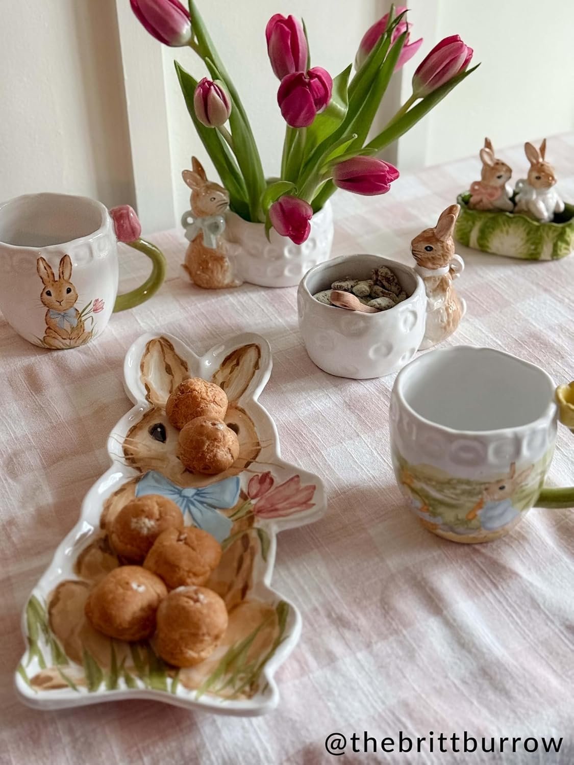 Mud Pie Stoneware Easter Bunny Mug with Figural Pink Tulip Handle - Image 4