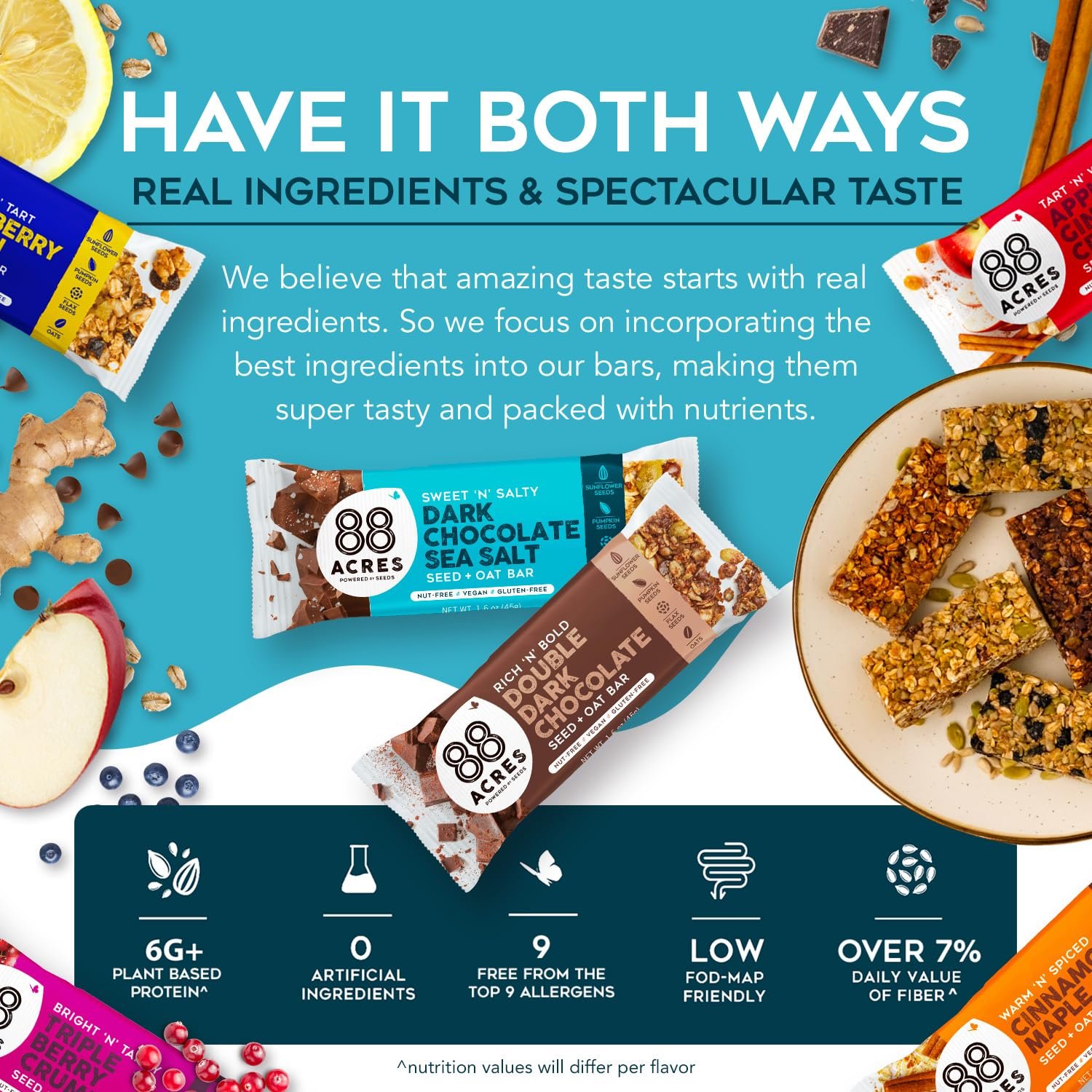 88 Acres Granola Bars Variety Pack, 6 Count, School Safe, Allergen Free Seed & Oat Snack Bar, Gluten & Nut Free, Vegan, Non-GMO & Kosher, Individually Wrapped - Image 4