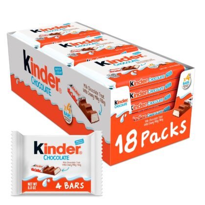 Kinder Chocolate, 18 Four Count Packs, Milk Chocolate Bar with Creamy Milky Filling, Individually Wrapped Candy, 1.8 oz Each