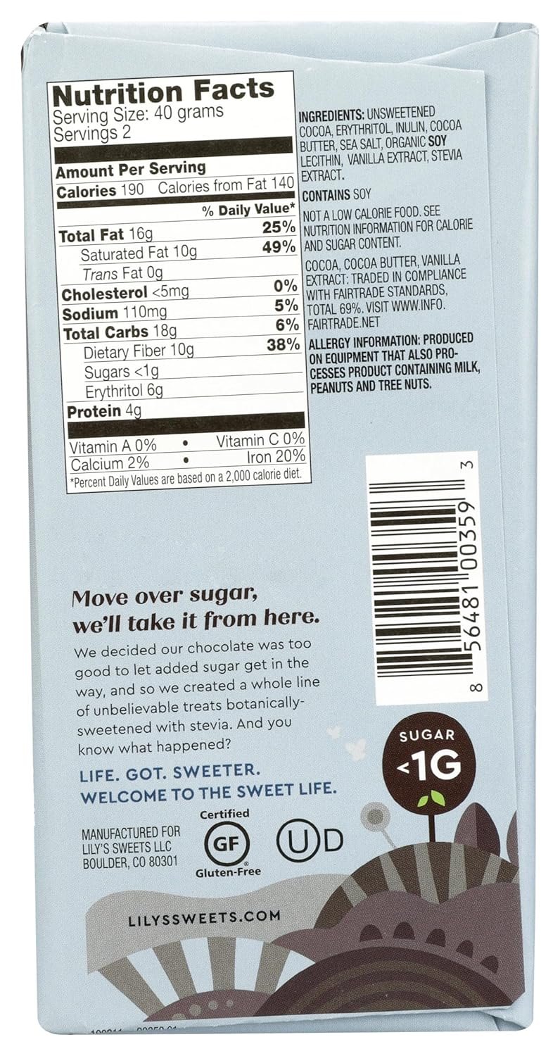 Lily's Sweets, 70% Cocoa Extra Dark Chocolate - Sea Salt Bar, 2.8 Ounce - Image 2