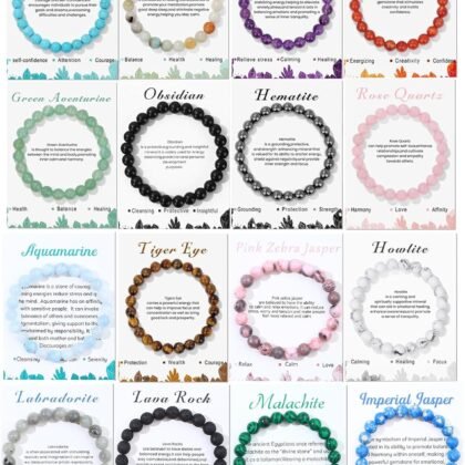 16PCS Natural Crystal Bracelets for Women Men - 8mm Semi-Precious Gemstone Beaded Bracelets, Round Gemstones Stretch Bracelet, Yoga Bracelets Jewelry Gifts