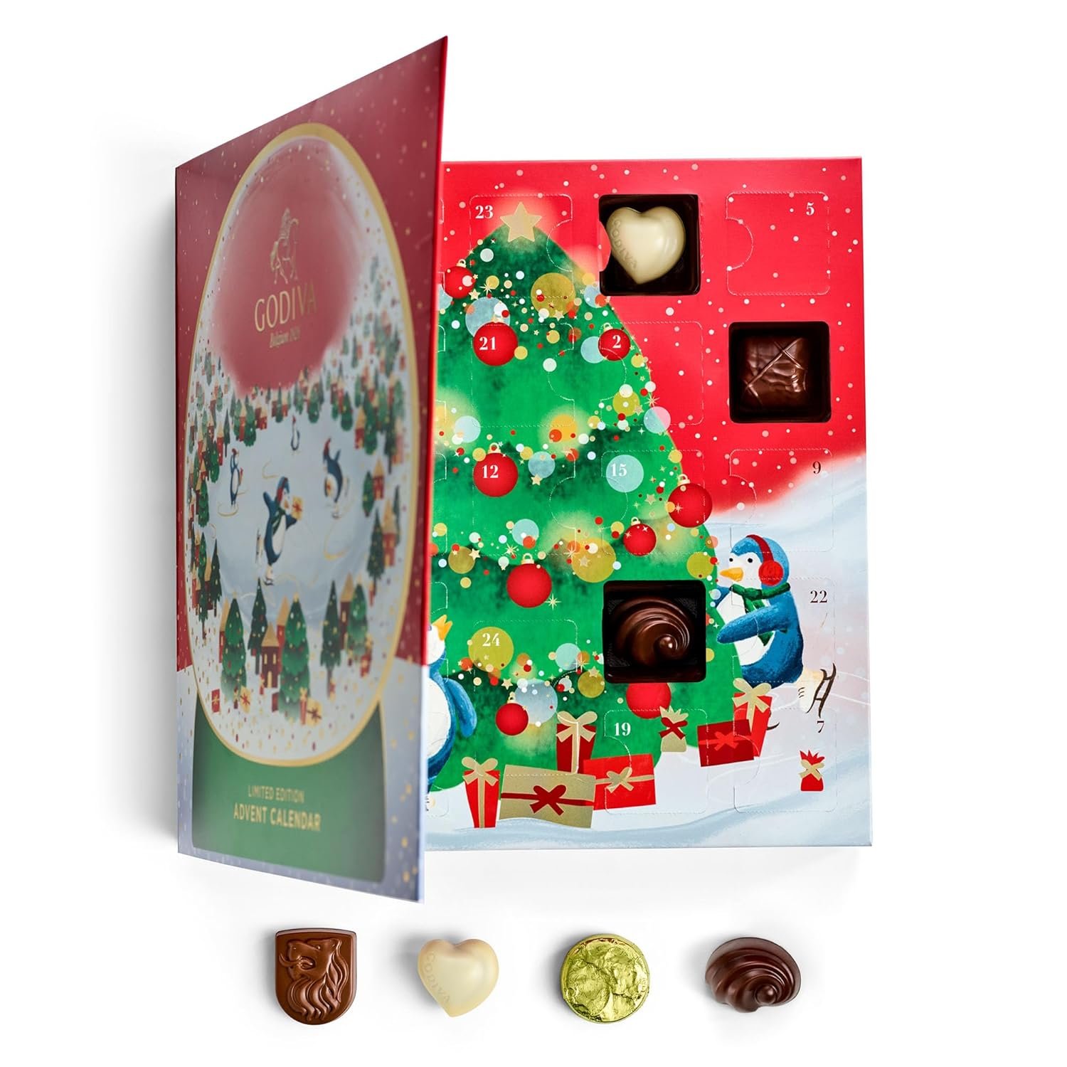 Godiva 2025 Advent Calendar, Limited Edition Deluxe Snowglobe Chocolate Assortment Holiday Gift Box for Christmas, 24pc - Image 2
