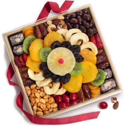 A Gift Inside Festive Holiday Dried Fruit, Nuts & Chocolates Gift Tray