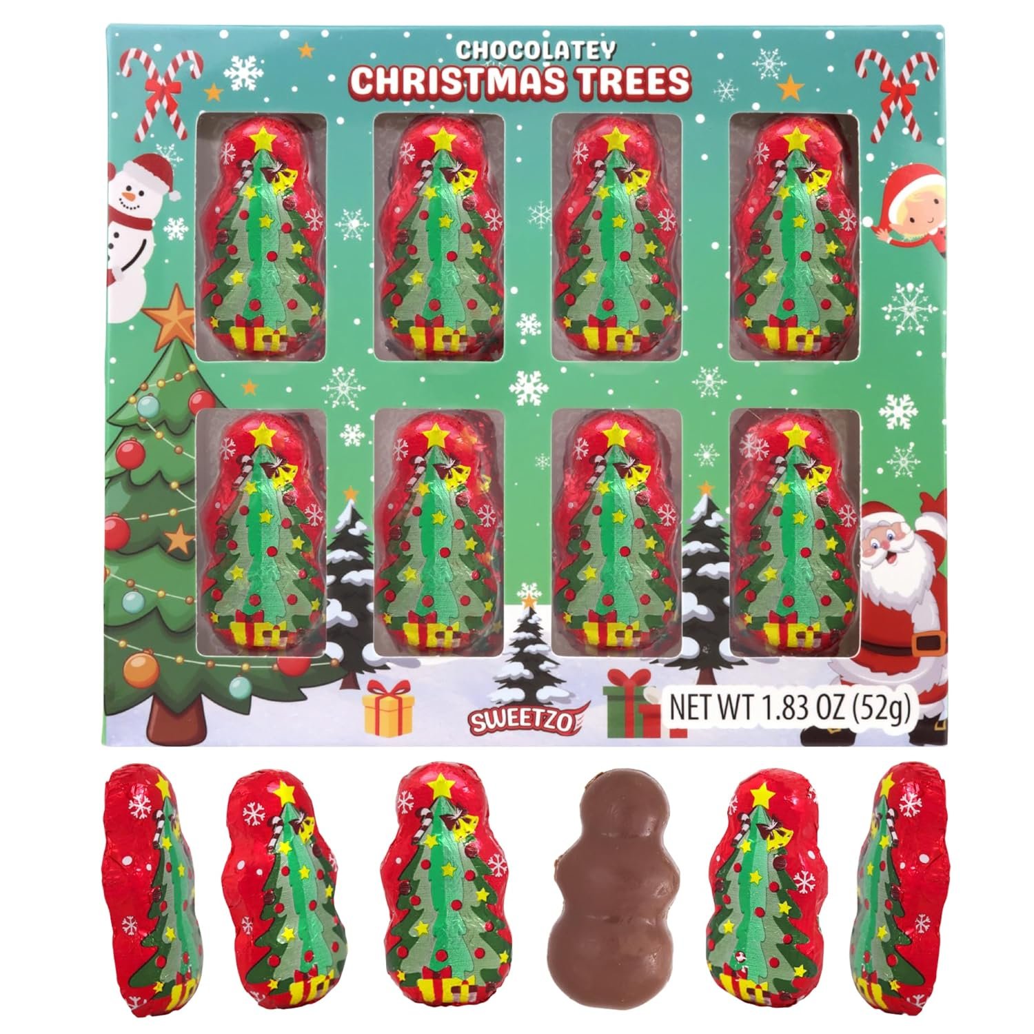 Mini Chocolatey Christmas Trees, Individually Foil Wrapped Candies, Festive Stocking Stuffer Gifts, 8 Pieces Inside, 1.83 Ounces
