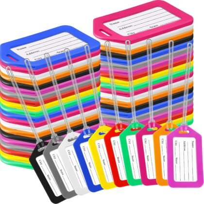 Kigeli 200 Pcs Luggage Tags Bulk, Suitcases Backpack Baggage Name Tags with ID Card for Travel Wedding Back to School (PVC Rope)