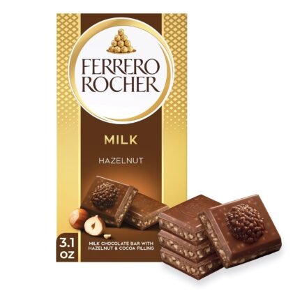 Ferrero Rocher Milk Chocolate Hazelnut Bar, with Cocoa Filling , Valentine's Day Chocolate Gift, 3.1oz