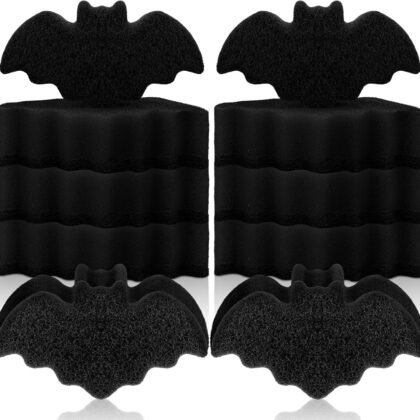 Tioncy 12 Pack Bat Sponges Kitchen Bulk Dual Sided Scrubber Gothic Sponges Dishwashing Non Scratch Bat Kitchen Accessories Dish Scouring, Black