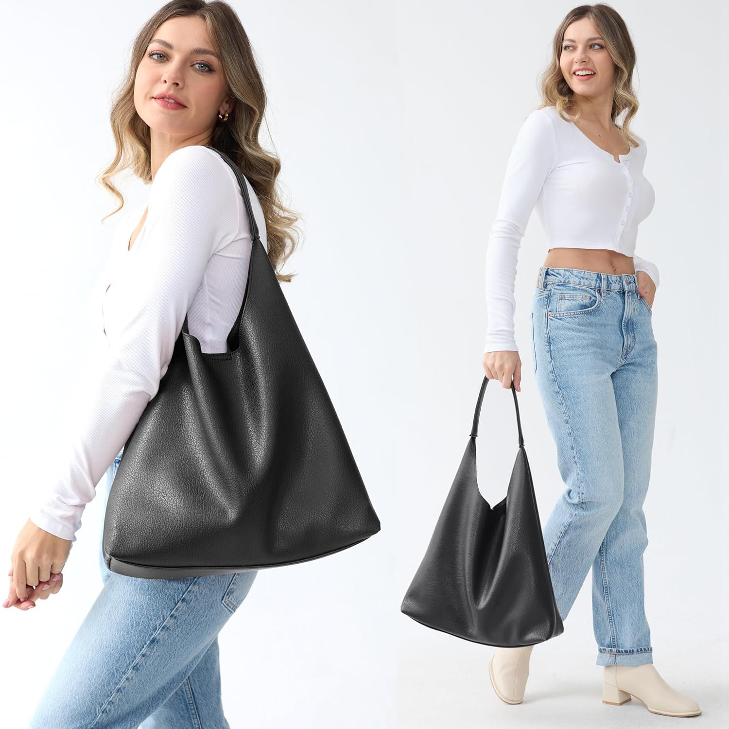 Hobo Bags for Women Soft Vegan Leather Shoulder Handbag Slouchy Tote Purses - Image 2