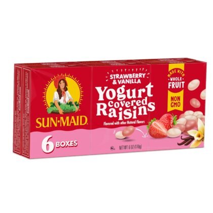 Sun-Maid Strawberry & Vanilla Yogurt Coated Raisins - (6 Pack) 1 oz Snack-Size Box - Yogurt Covered Dried Fruit for Lunches and Back to School Snacks
