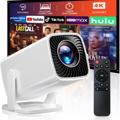 Mini Projector, Portable Projector 4K & Full HD 1080P Support, 270° Rotation Outdoor Projector, Movie Projector Compatible with Smartphone, TV Stick, Laptop, PS4, HDMI, USB