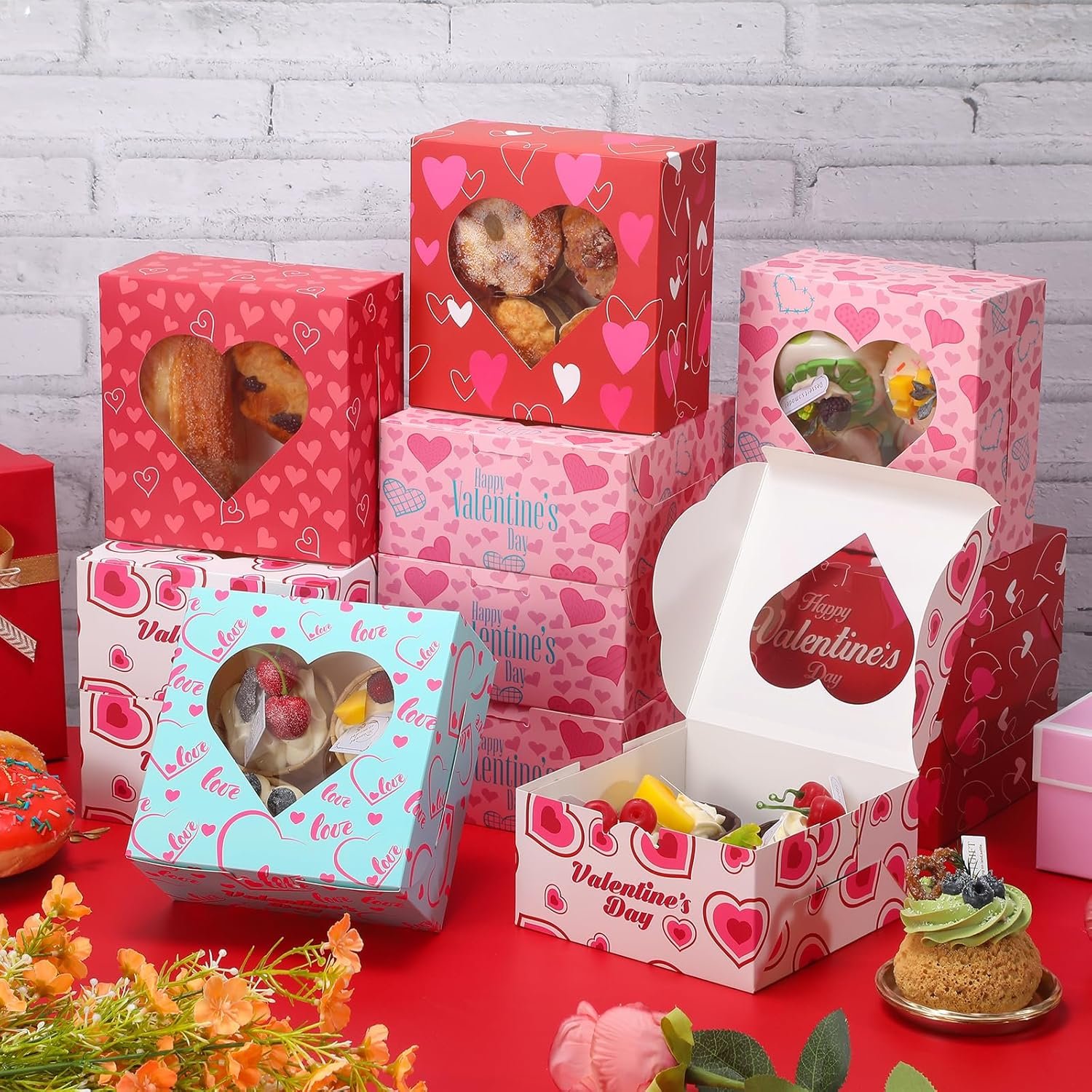 30 Pack Small Valentine's Day Cookie Boxes, 6x6x3 inches Cupcake Containers Valentines Bakery Treat Boxes with Heart Window for Cupcakes Donuts Cookie Chocolates Strawberries - Image 2