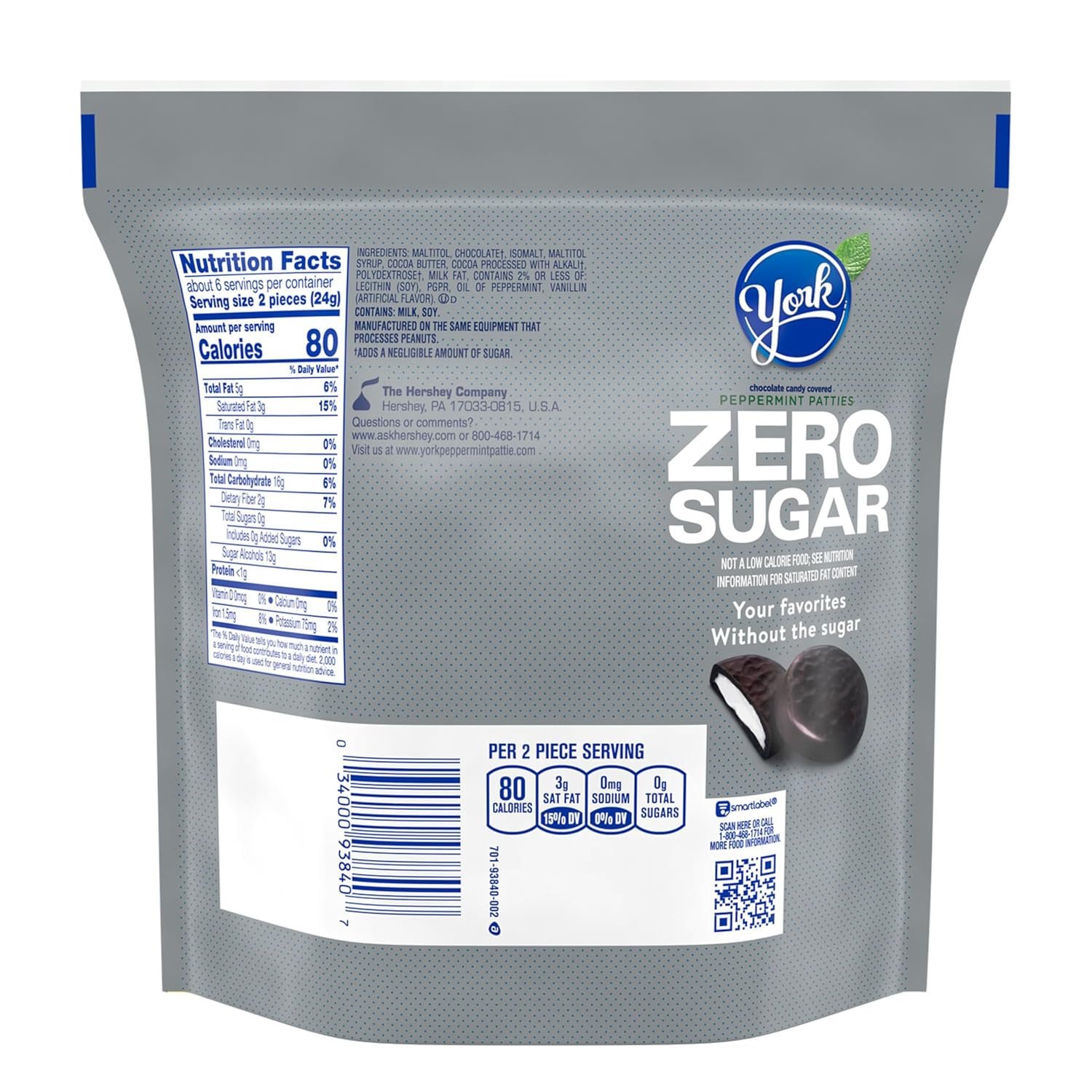 YORK Zero Sugar Chocolate Peppermint Patties, Candy Bag, 5.1 oz - Image 2