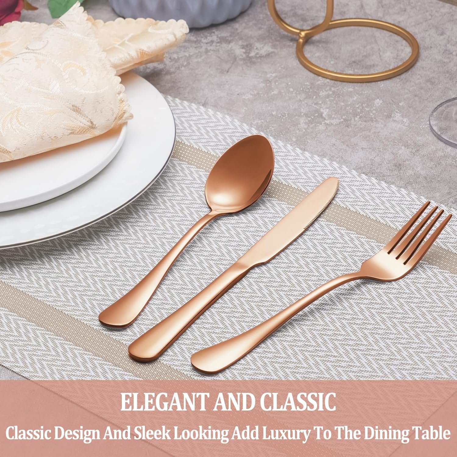 40 Pcs Rose Gold Silverware Set Service for 8, Premium Stainless Steel Flatware Set, Cutlery Utensil Set, Durable Home Kitchen Eating Tableware Set, Include Fork Knife Spoon Set, Dishwasher Safe - Image 6