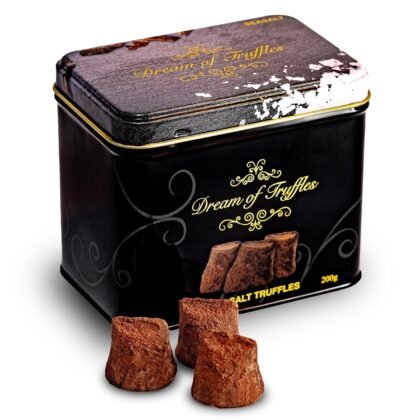 Dream Of Truffles Dark Chocolate Truffles With Sea Salt | Rich Cocoa Dusted Candy Tin | Smooth Soft-Center Melt | Cocoa Powdered Coating | 7.05 oz | For Birthdays, Holidays & Gifting