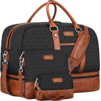 Weekender Bag for Women, Large Overnight Bag Canvas Travel Duffel Bag Carry On Tote with Shoe Compartment 21" 3Pcs Set