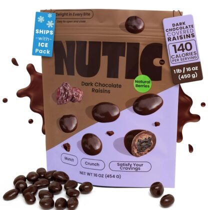 Nutic Gourmet Chocolate Covered Raisins - Dark Chocolate, Bulk Bag of Candy Snacks, Perfect for Movies, Bites of Raisins & Chocolate Candies - 1 Lb