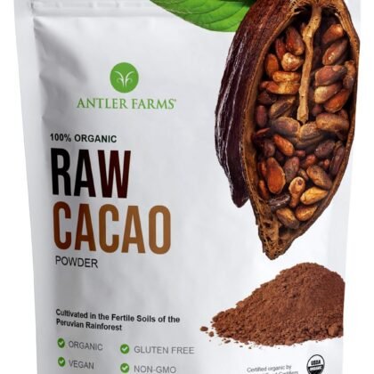 Antler Farms - 100% Pure Organic Raw Cacao Powder, 40 servings, 200g - Vegan, Gluten Free, Cultivated Naturally in Amazon Rainforest, Certified USDA Organic