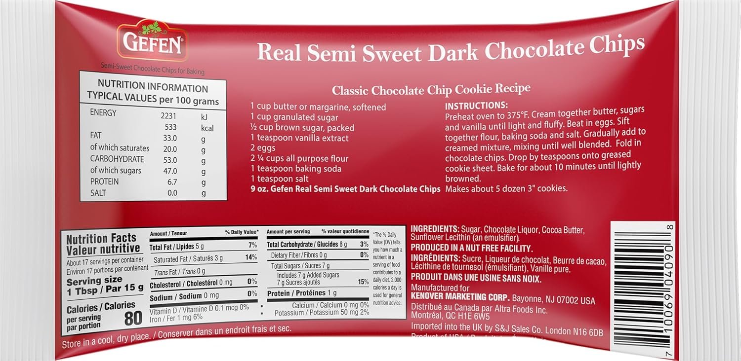 Gefen Vegan Semi Sweet Real Dark Chocolate Chips, Dairy Free 9oz (3 Pack),Nut Free, Lactose Free, Kosher, Great for Baking - Image 7