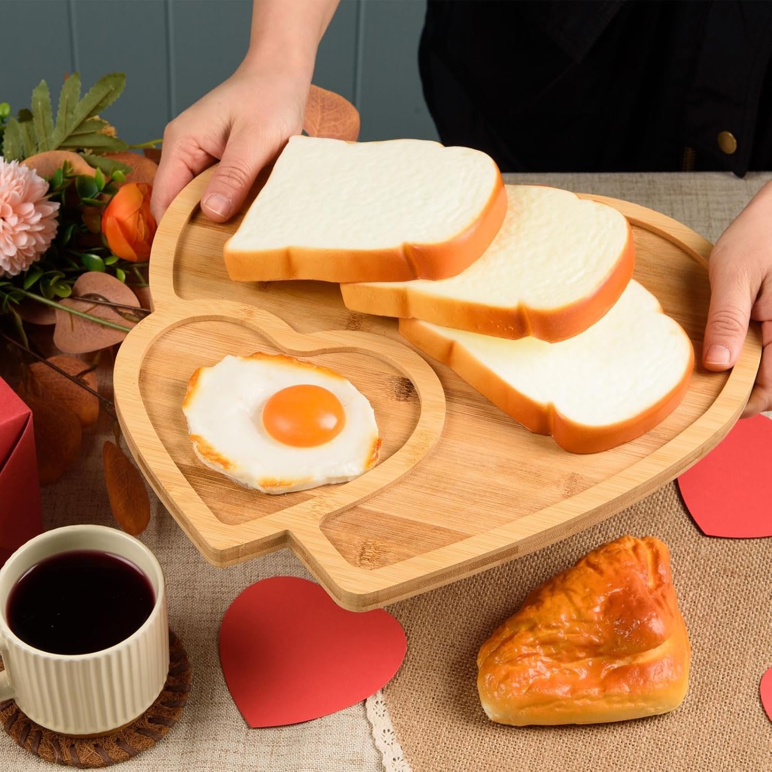 AWIZOM Heart Shaped Bamboo Serving Tray Valentine's Day Wooden Serving Platter Heart Shape Cheese Charcuterie Board Snack Dessert Candy Dish Plate for Wedding Mother's Day Present,12.8x11.61x0.59 - Image 5