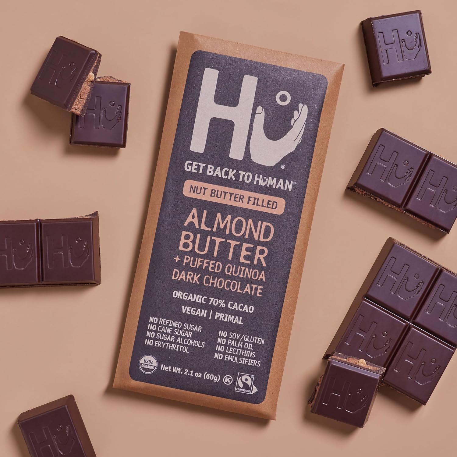 Hu Almond Butter + Puffed Quinoa Dark Chocolate Bar, 2.1 Ounce Bar, 1 Count - Image 6