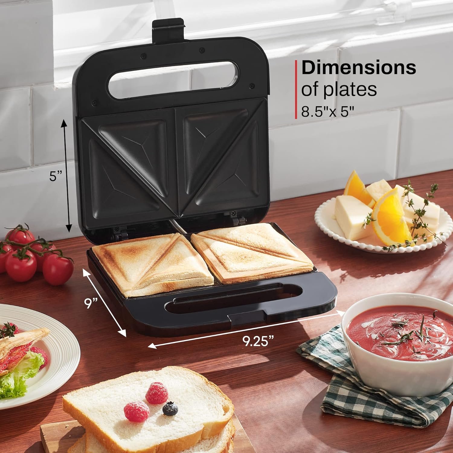 Elite Gourmet ESM2207XSS Sandwich Panini Maker Grilled Cheese, Machine Tuna Melt Omelets Non-stick Cooking Surface, 2 Slice, 750 Watts, Stainless Steel - Image 2
