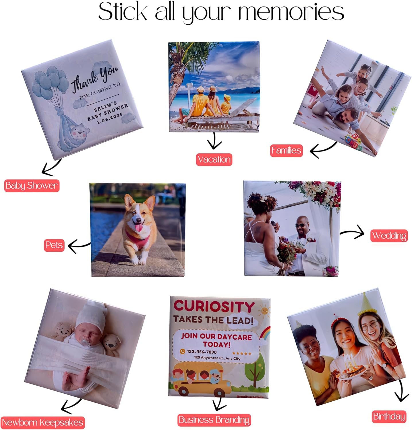 Set of 6 Custom Photo Magnets, Personalized Gifts, Holiday Keepsakes, Personalized Refrigerator Magnets, Birthday Favors, Baby Shower Favors, Wedding Favors, Branding, Newborn Keepsakes, 2"x2" - Image 5