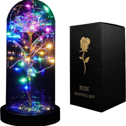 INOGIH Galaxy-Artificial Rose-Flowers-Forever Enchanted Rose with Colorful LED Light in Glass Dome for Romantic Gifts Anniversary
