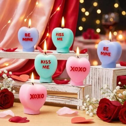 MTLEE 6 Pcs Valentine's Day Heart Candles Conversation Heart Decor Galentines Gifts XOXO Be Mine Kiss Me Love You Scented Tabletop Centerpiece for Valentines Anniversary Wedding (Subdued Color)