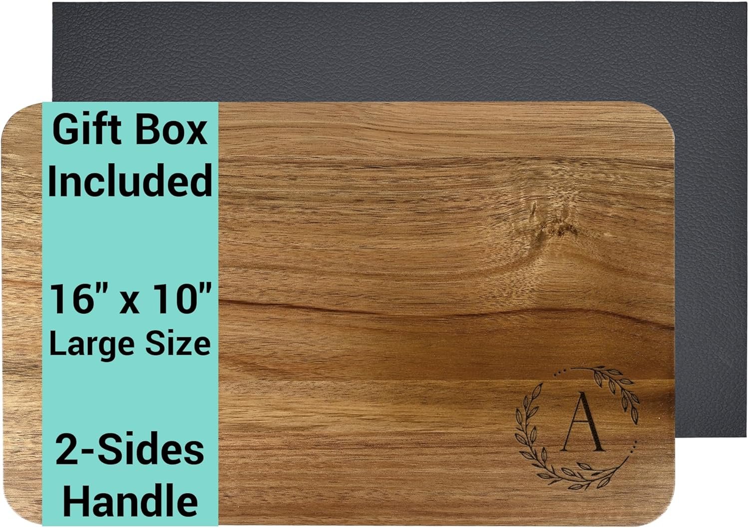 Personalized Cutting Board, 16 x 11" Monogram Initials Solid Wood Cutting Board with Gift Box, Thick & Large Size, Perfect Bridal Shower, Wedding, Housewarming, Anniversary, Birthday, Mom Gift(A)