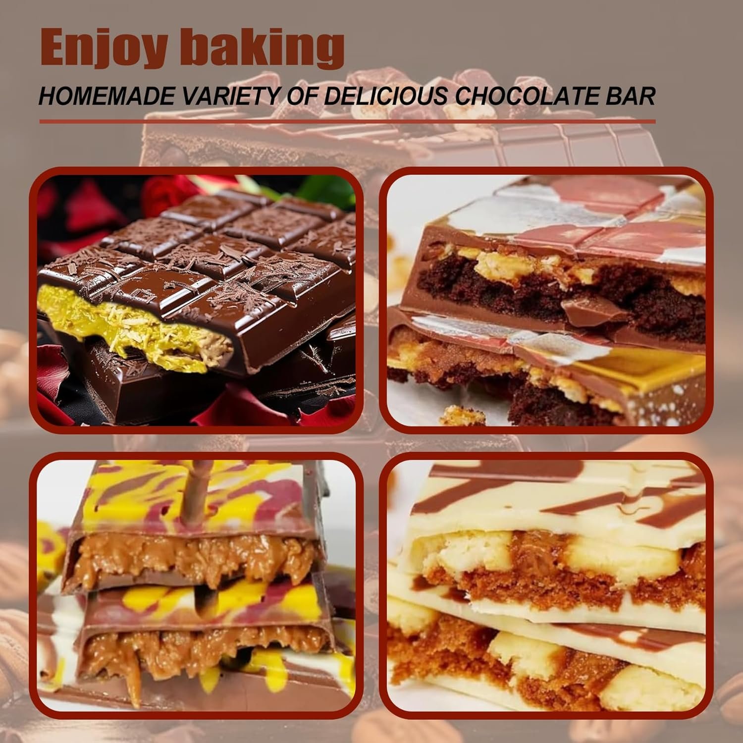 2 Pack Deep Chocolate Bar Molds Silicone,Large Stuffed Dubai Pistachio Deep Bar Moulds Kit 1 Inch Thick Big,for Homemade Making Bar Candy Bar Bpa Free DIY. - Image 7