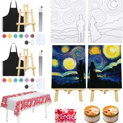 VOCHIC Date Night Idea Painting Kit for Couples Sip and Paint Kit for Adults Couples Pre Drawn Canvas to Paint for Adults Art Set Starry Sky Valentine 2 Pack 8" X 10"