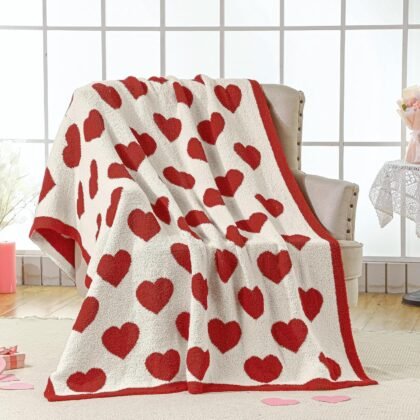 Buryeah Valentine's Day Knit Throw Blanket 50 x 60 Inch Heart Reversible Knitted Blanket Microfiber Love Romantic Love Decorative Gifts for Wife Women Sofa Bed Home Decor(Red)