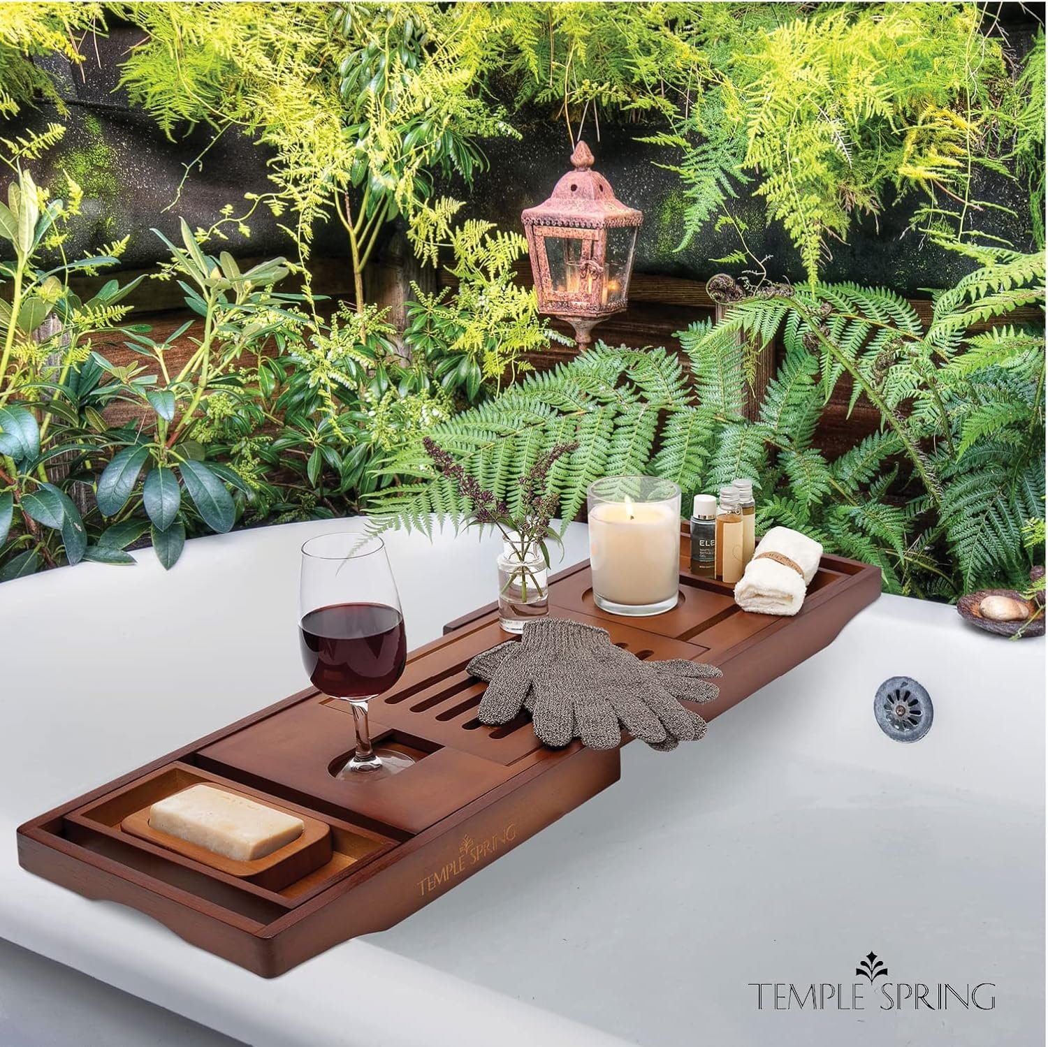 Temple Spring Wooden Bathtub Tray, Bamboo Bathroom Accessories, Bath Tray for Tub, at Home Spa Essentials, Board for Tub Table, Bath Caddy for Bathtub Accessories & Bathroom Essentials – Wood Brown - Image 5