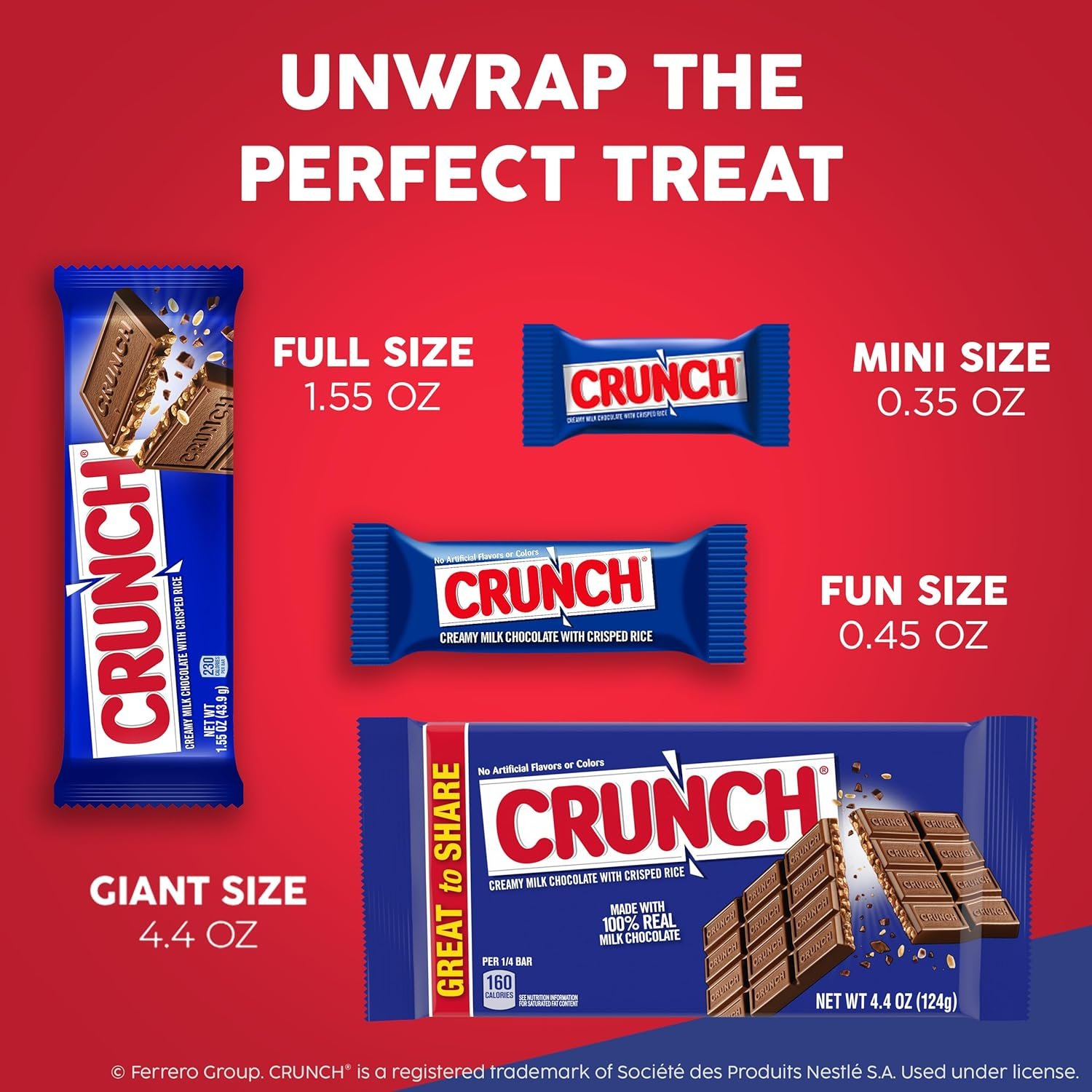 CRUNCH Fun Size Candy Bars, Creamy Milk Chocolate with Crisped Rice, Individually Wrapped Candy, Shareable Pack, 10 oz - Image 8