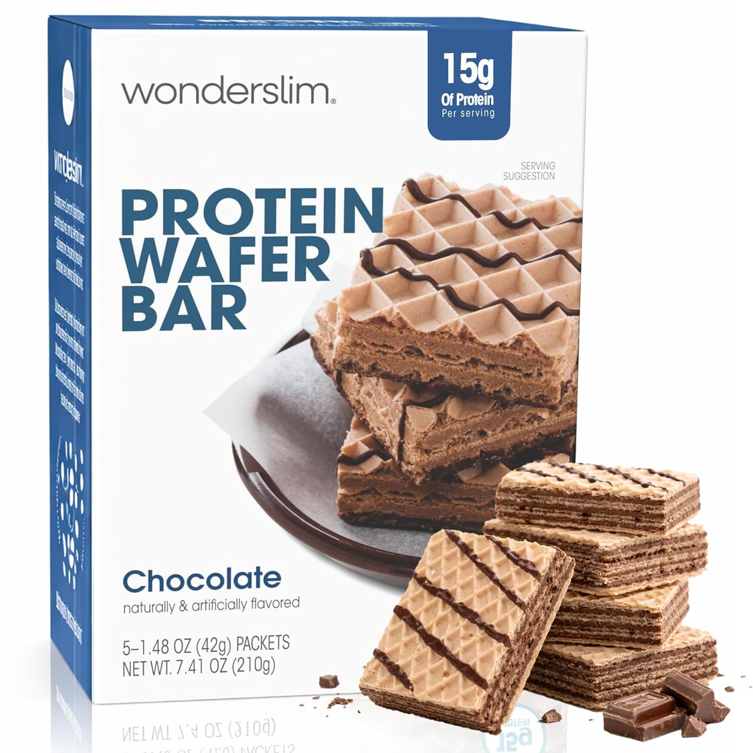 WonderSlim Protein Wafer Snack Bar, Chocolate, 210 Calories, 15g Protein, 0mg Cholesterol (5ct)