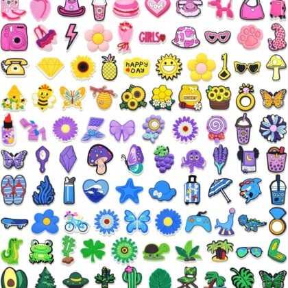 100 Pcs Different Shoe Charms for Clog Shoe Decoration, Cute Animal Flowers Charms for Girls Boys Teens Adults, Cartoon Charm for Shoes Accessories Bracelet Wristband Party Favors