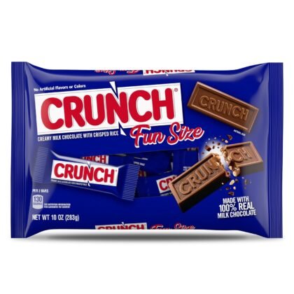 CRUNCH Fun Size Candy Bars, Creamy Milk Chocolate with Crisped Rice, Individually Wrapped Candy, Shareable Pack, 10 oz