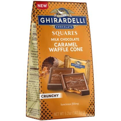 GHIRARDELLI Milk Chocolate Caramel Waffle Cone Squares – Rich Milk Chocolate with Caramel and Crispy Waffle Pieces, Individually Wrapped, 5.2 oz Bag