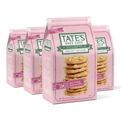 Tate's Bake Shop White Chocolate Raspberry Cookies, Limited Edition, 4-6.5 oz Bags