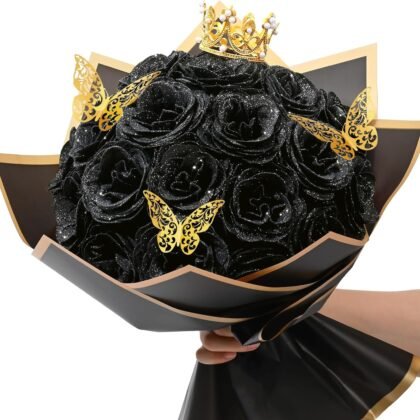 Waipfaru Glitter Roses Bouquet, DIY Fake Flowers Bouquet, Birthday Gifts for Women Mom, 24 Pcs Black Rose for Grandma Wife Girlfriend Valentines, Mothers Day, Anniversary, Graduation
